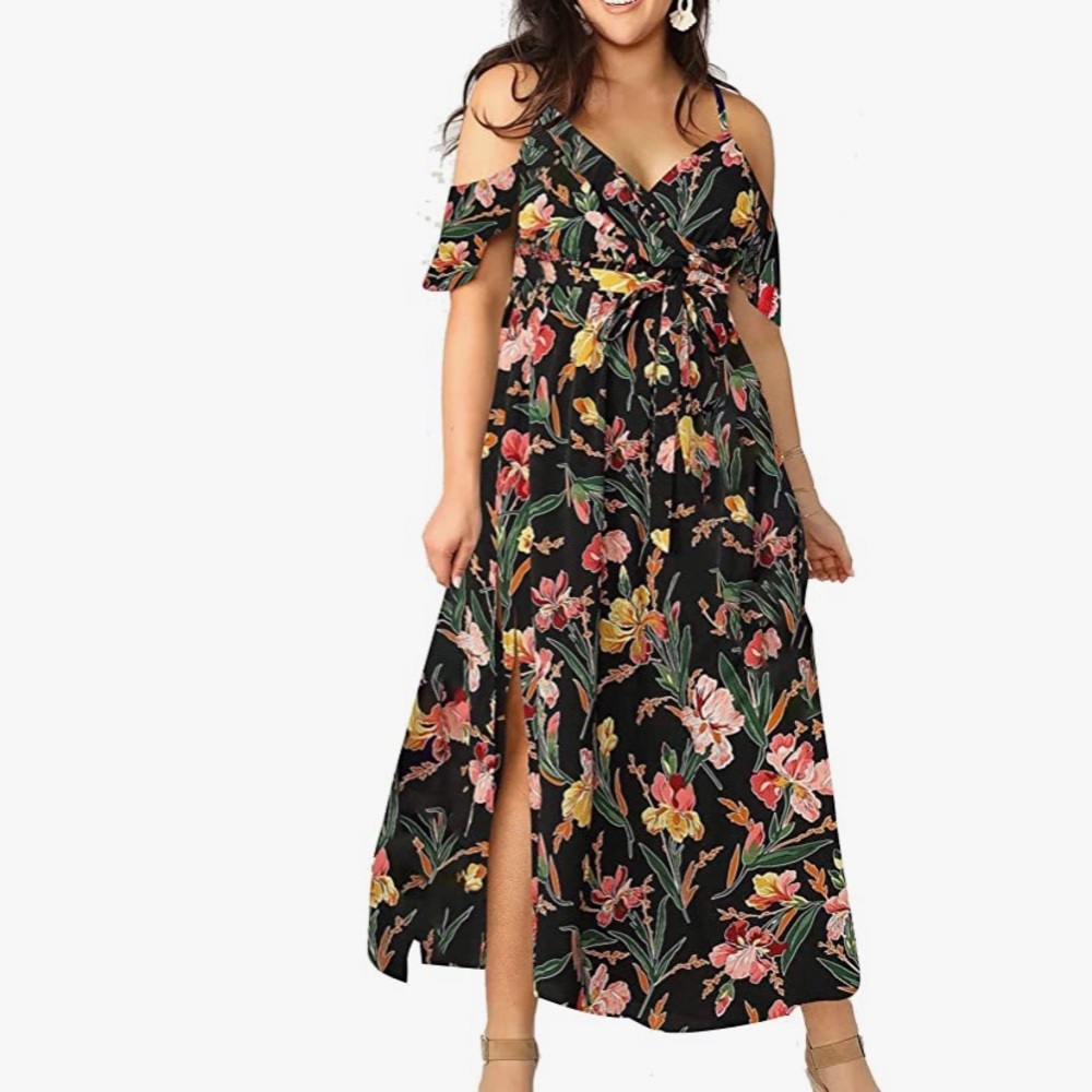 Milumia Cold Shoulder Black Floral Dress